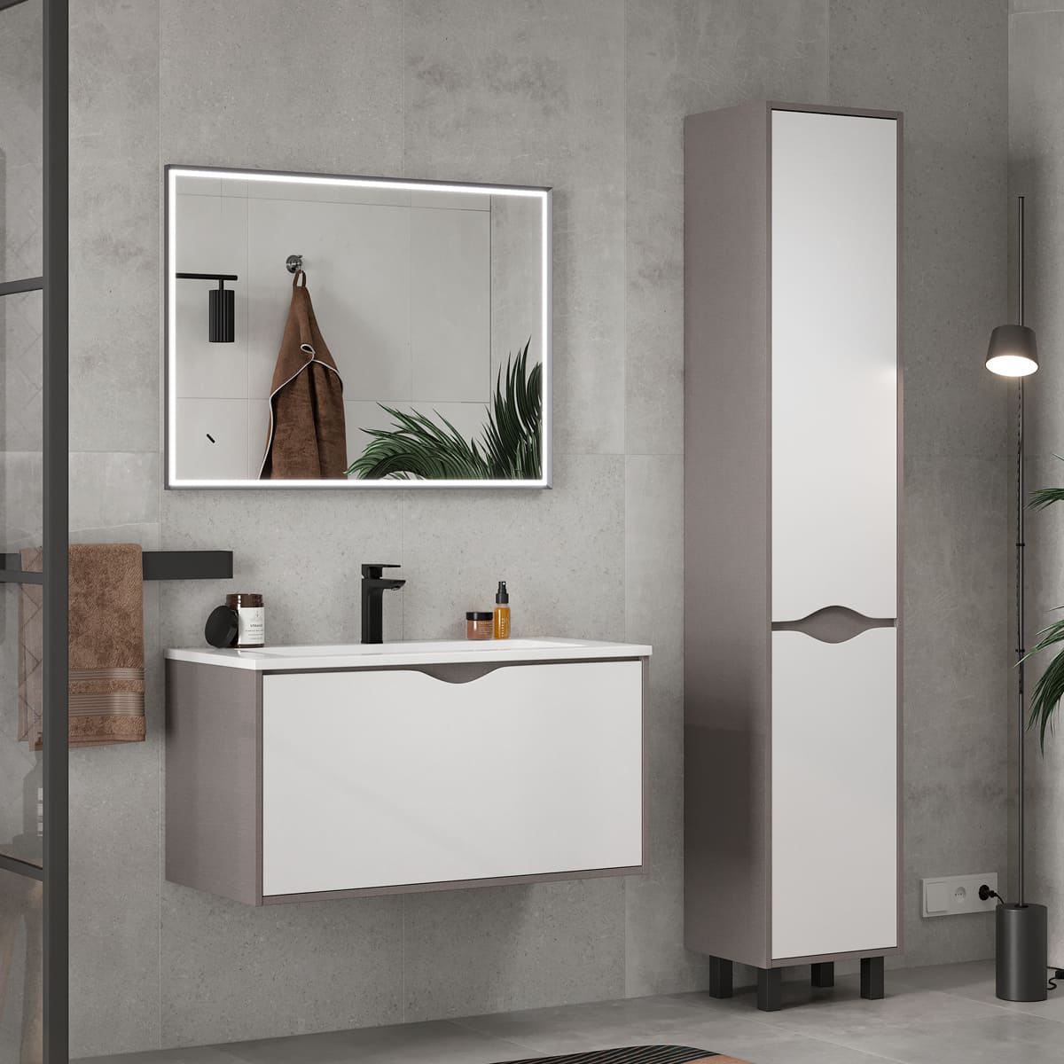 Зеркальный шкаф EQUIL Smile LED 100 серый муар