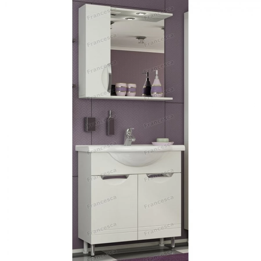 Тумба с раковиной Francesca Доминго 75 напольная, 2 двери, белая