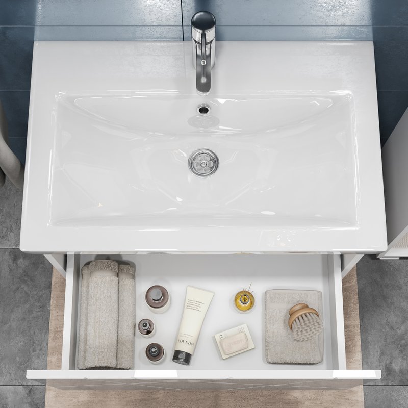 Тумба подвесная Vigo Geometry 60 с раковиной Como 60, белый