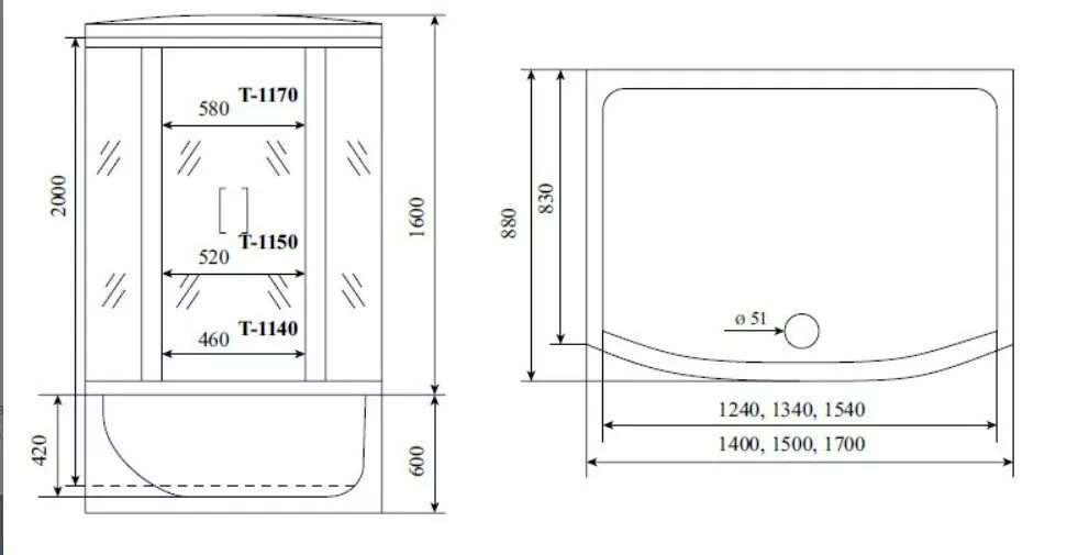 Душевая кабина Timo Standart Т-6650 Silver 150x88