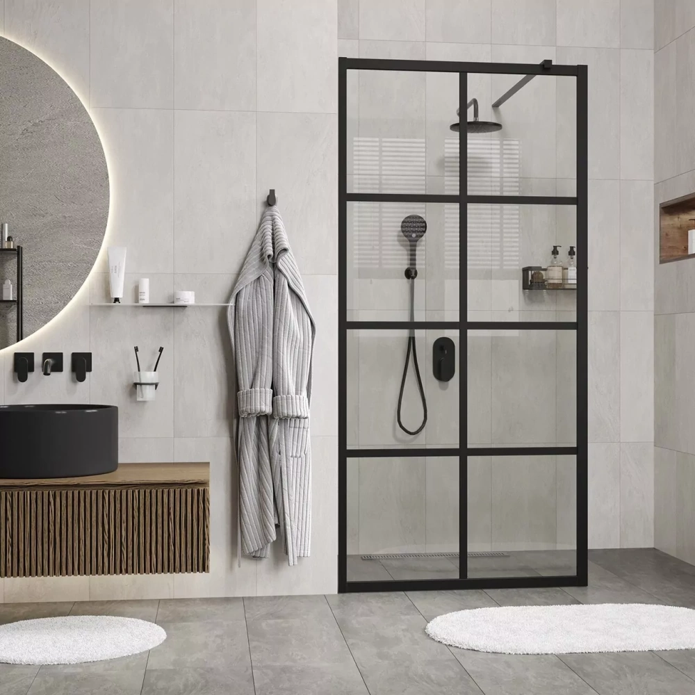 Душевая перегородка WasserKraft Glan 66W40 прозрачное стекло, профиль черный от магазина Vanna-Vanna.ru!