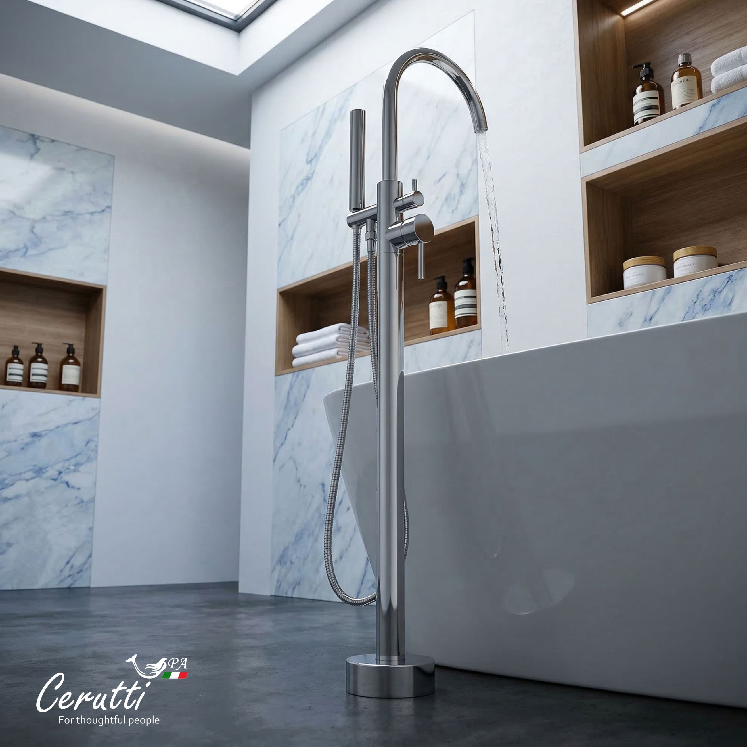 Смеситель напольный Ceruttispa Тобия (TOBIA) из нержавеющей стали, цвет хром