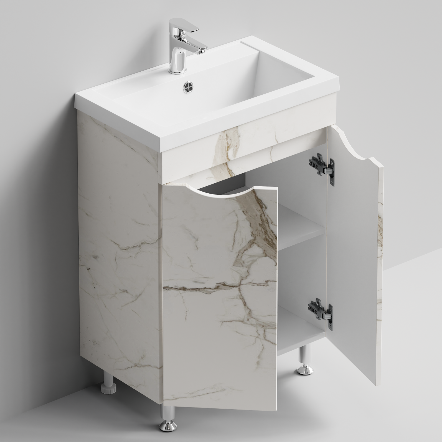 Тумба с раковиной Vod-ok Смайл 58 напольная, Мрамор Белый натур милк