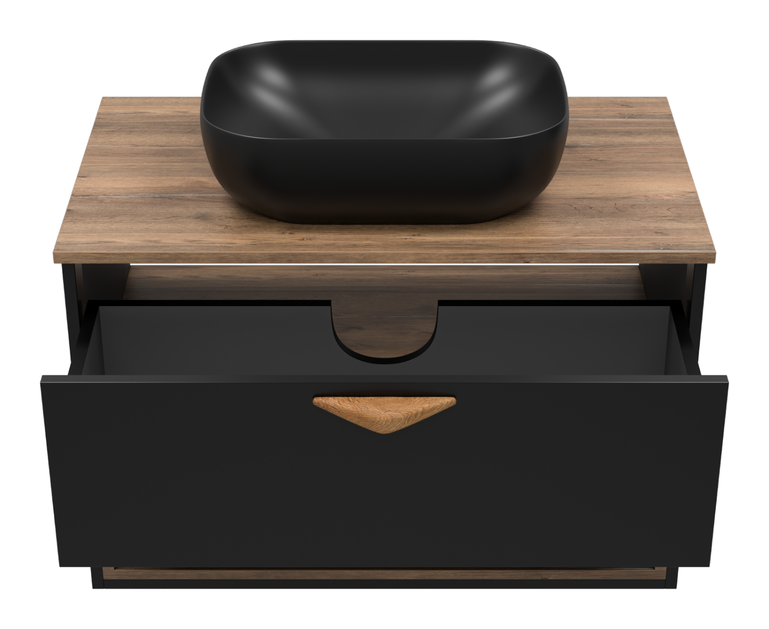 Тумба с раковиной Brevita Bergen 80 с подсветкой подвесная, черный/дуб галифакс