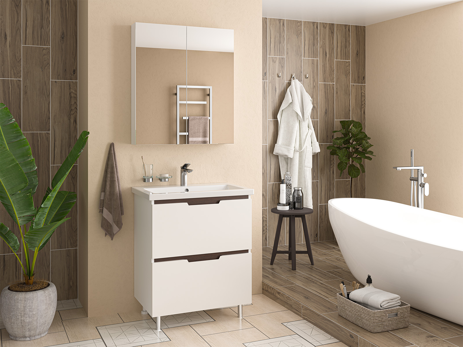 Тумба с раковиной Misty Лайм 70 белый/венге