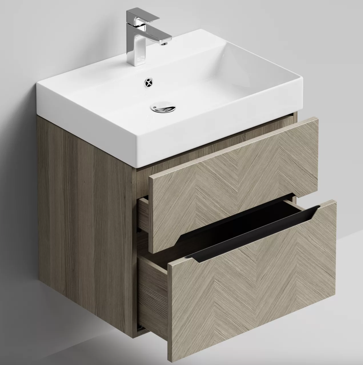 Тумба подвесная Vod-ok Элато 60 с раковиной Stance 60, дуб + 6 цветов