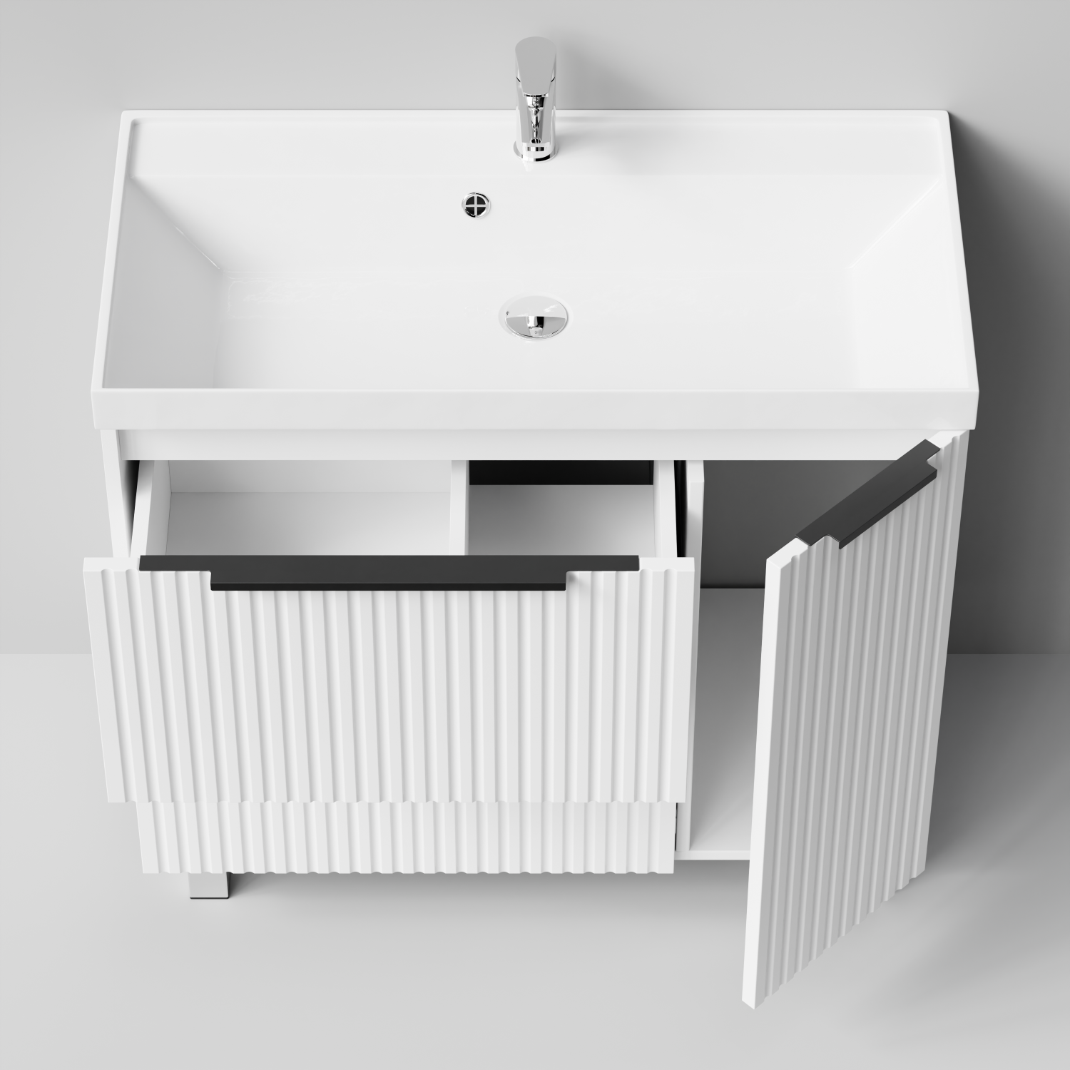 Тумба с  раковиной Vod-ok Дольче 90 R 2 ящика 1 дверь, напольная, белая + 13 цветов