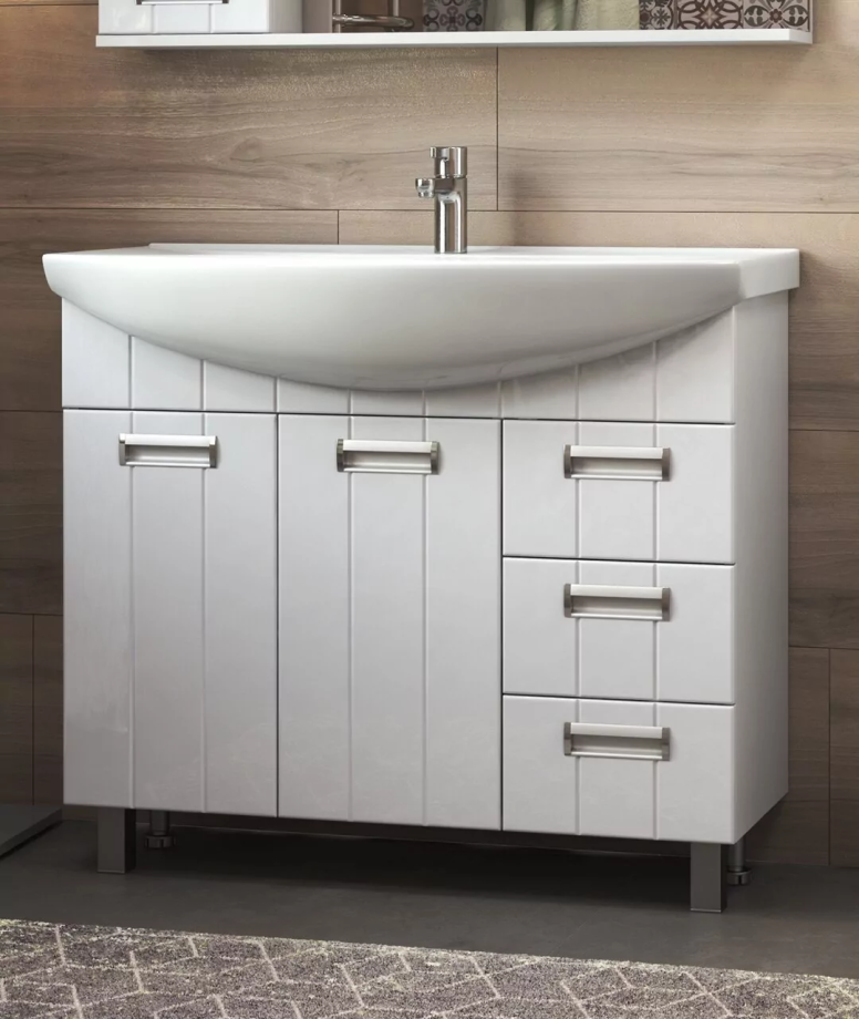 Тумба напольная Vigo Diana 105 с раковиной Стиль 105, 2 двери, 3 ящика, белый