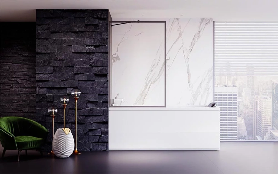 Шторка на ванну Veconi Palau PL-85GR, 500x1500, брашированный графит, стекло прозрачное