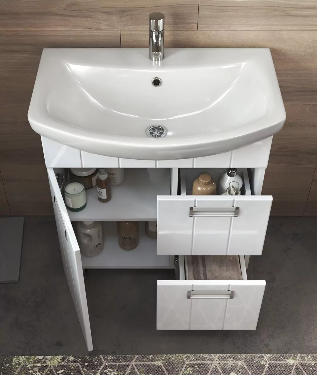 Тумба напольная Vigo Diana 70 с раковиной Балтика 70, 1 дверь, 2 ящика, белый