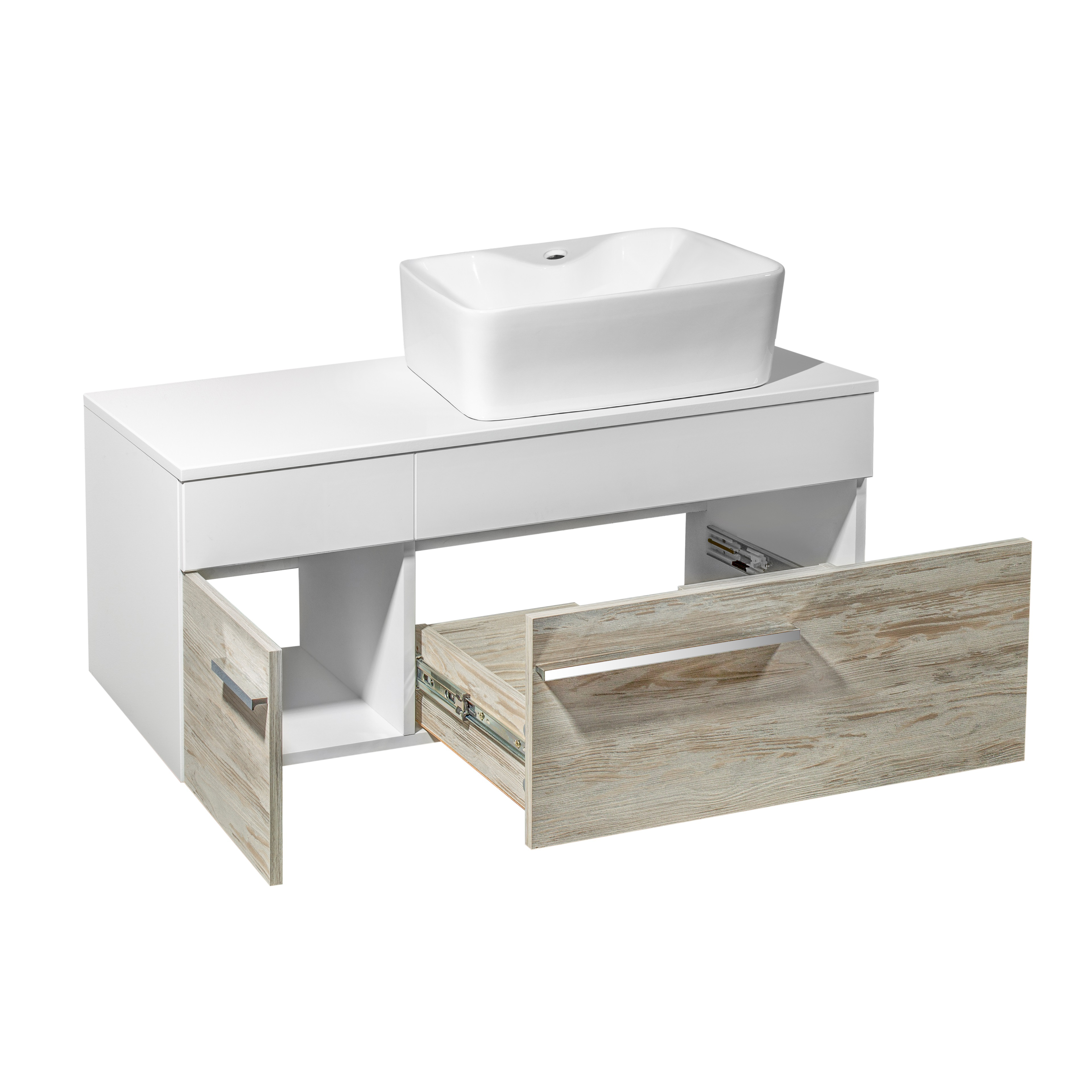 Тумба подвесная Runo Вудлайн 100 скандинавский дуб/белый под накладную раковину