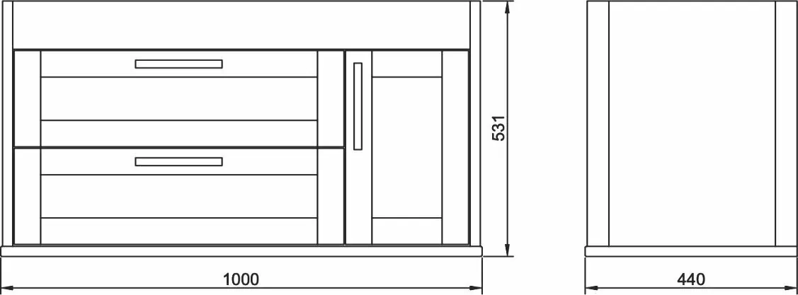 Тумба подвесная ValenHouse Эйвори 100 с раковиной Classic 100, 2 ящика, 1 дверь, белая