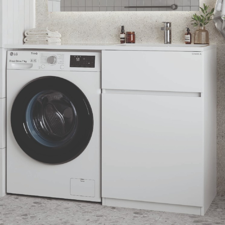 Тумба напольная Onika Сорго 58 с раковиной Марсал 120 R, под стиральную машину, белая