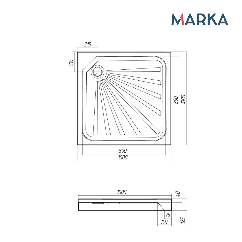 Поддон 1Marka Quadro квадрат 100*100 комплект с сифоном