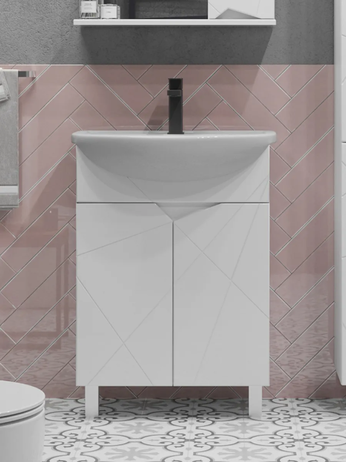 Тумба напольная SanStar Каскад 60 с раковиной Уют 60, белая