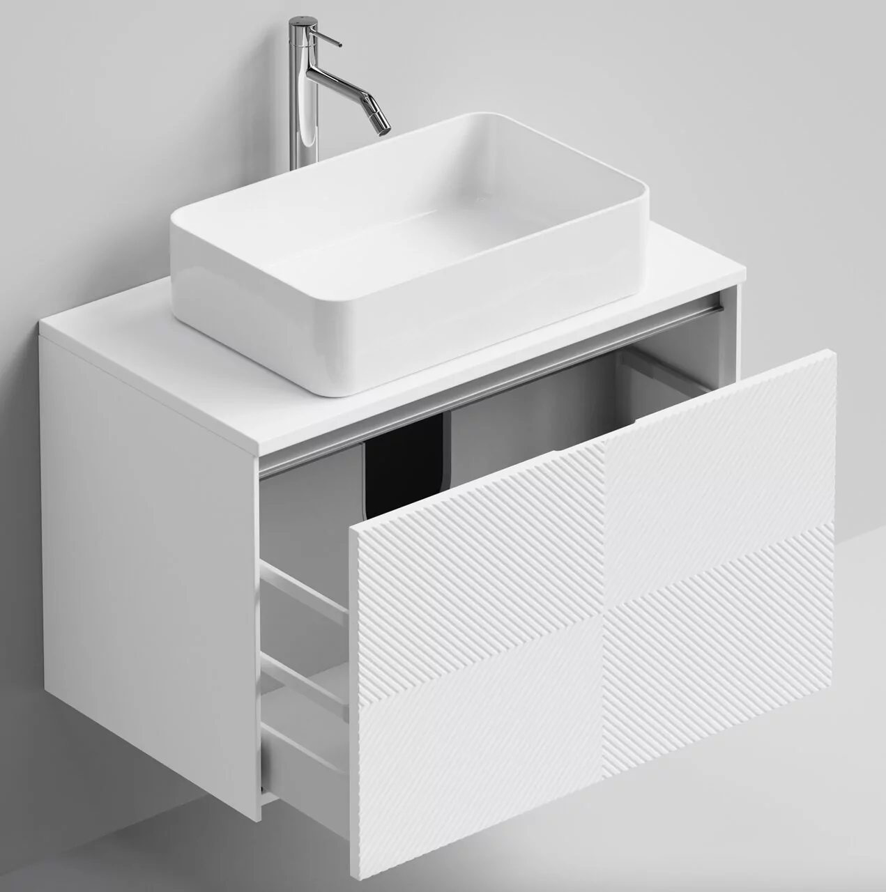 Тумба подвесная Vod-ok Соло 80 с раковиной Олимпия 560, белый + 7 цветов