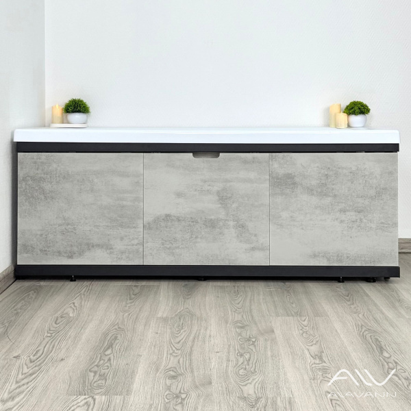 Экран под ванну Alavann Rita Black 160 раздвижной со съемной дверкой серый бетон