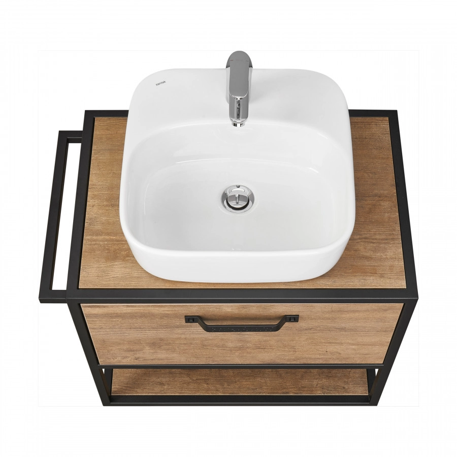 Тумба подвесная Aquaton Лофт Фабрик 65 с раковиной Одри 42х42 Soft, дуб кантри