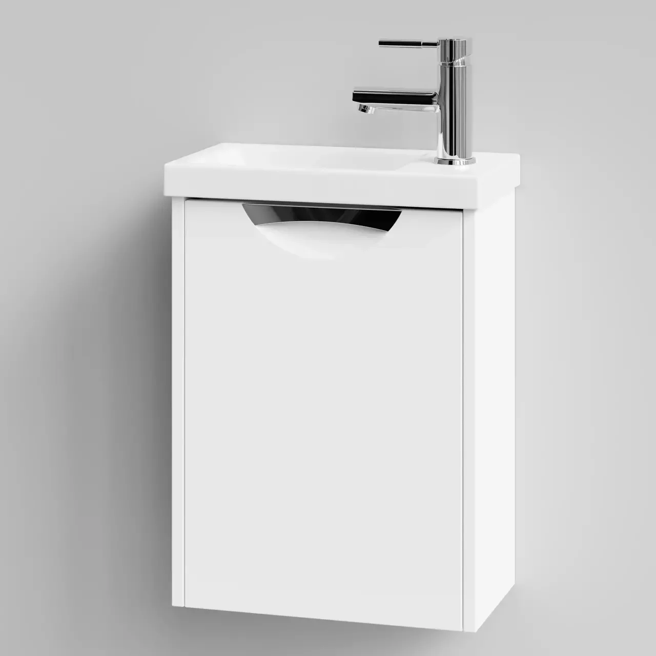 Тумба подвесная Vod-ok Бридж 40 ручка Лира, R правая, с раковиной Como 40, белая