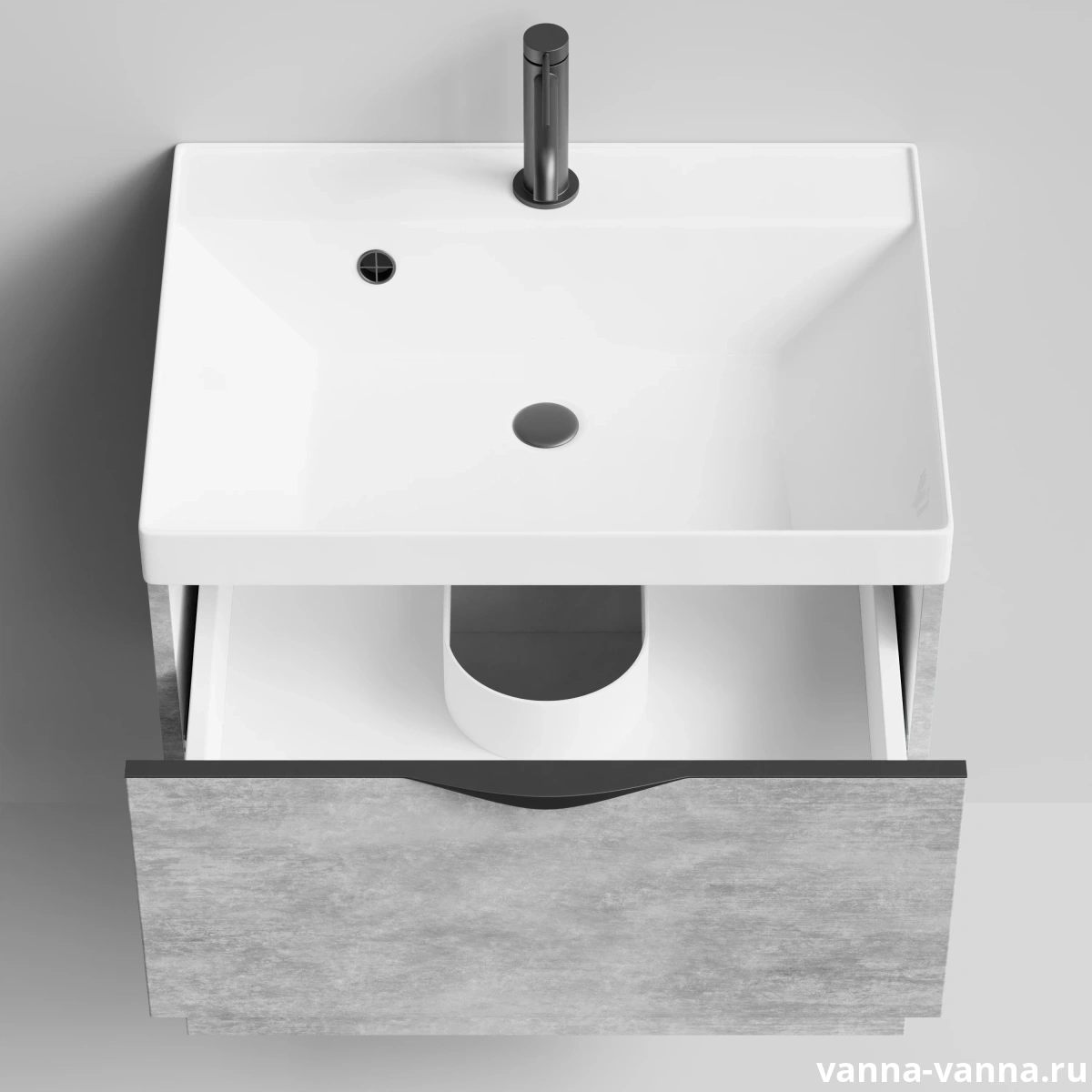 Тумба с раковиной Vod-ok Марко 60 подвесная, ручки Черные, Горный камень от магазина Vanna-Vanna.ru!
