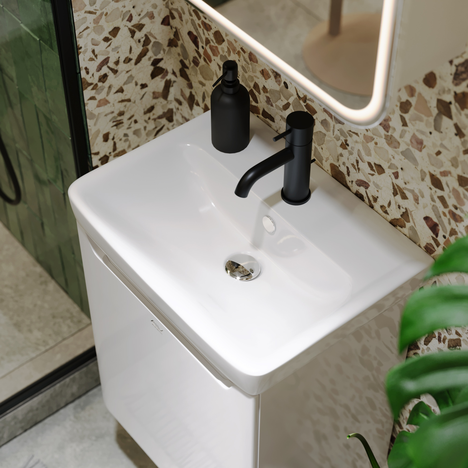 Тумба подвесная Alavann Lana 50 с раковиной Mini 50, белая