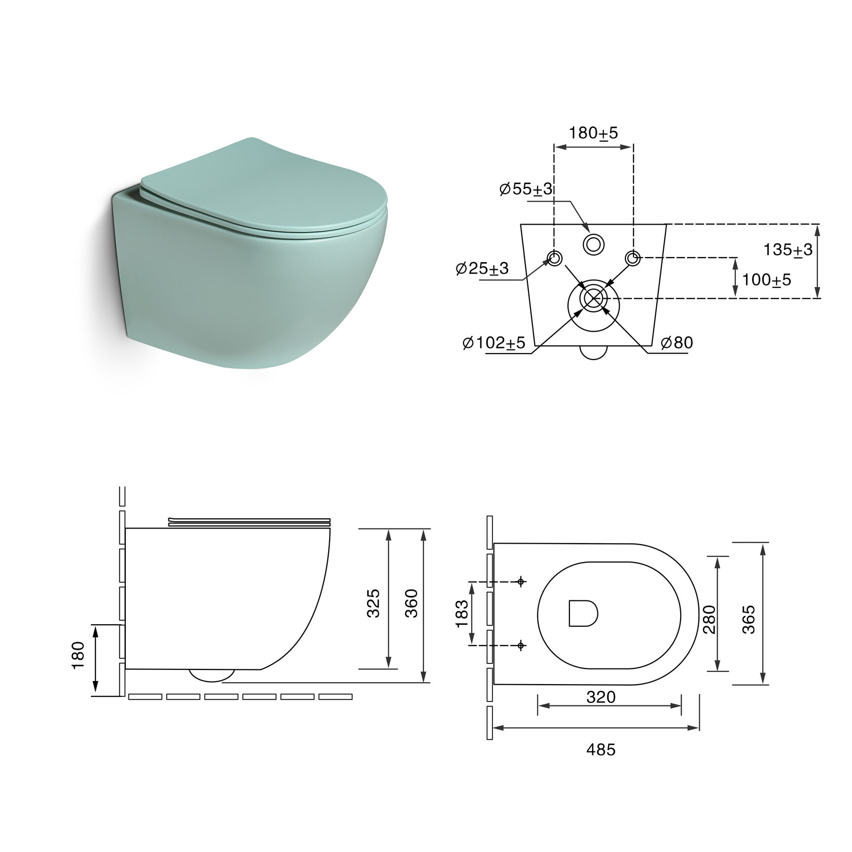 Унитаз SantiLine SL-5103 подвесной, с микролифтом, светло-зеленый матовый