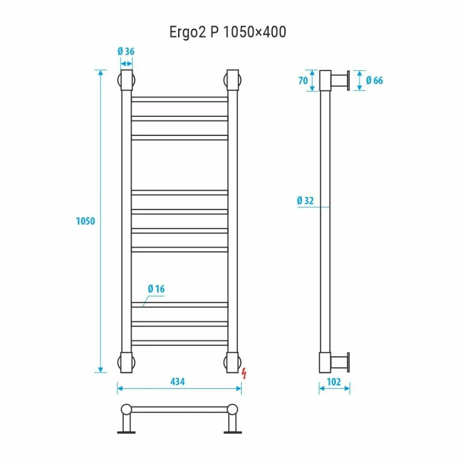 Полотенцесушитель электрический Energy Ergo2 P 1050x400 прямой, черный матовый