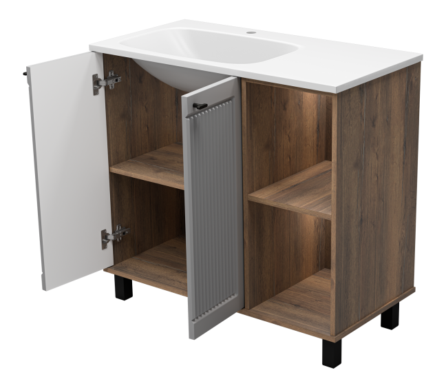 Тумба с раковиной Brevita Lumus 90 напольный, серый, темное дерево, L