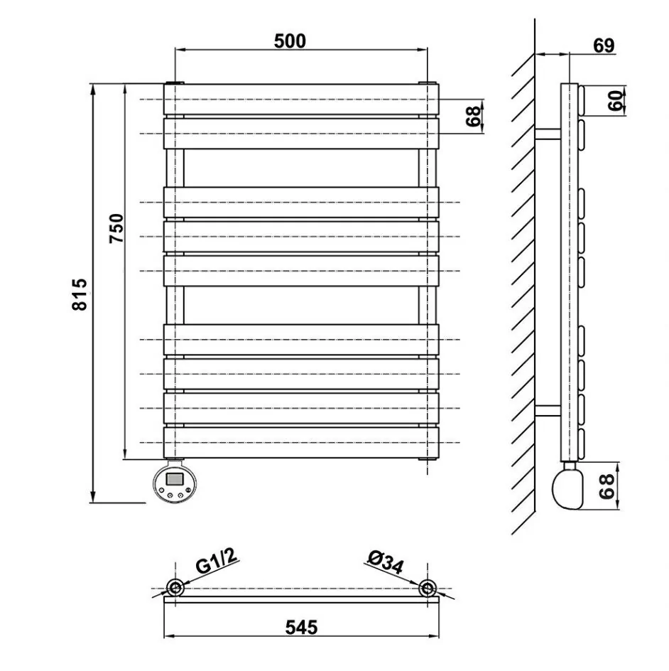 Полотенцесушитель электрический Domoterm Вита П9 500х748 EL левый, графит