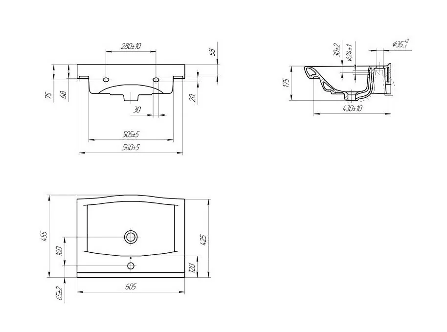 Тумба c раковиной Bellezza Санриса 60 напольная, 2 ящика, белая