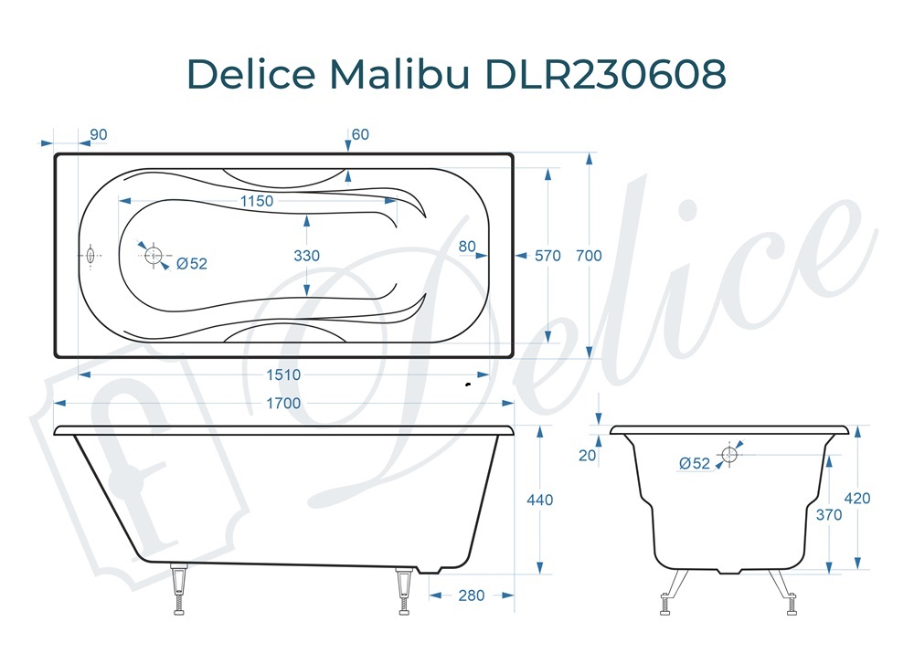 Ванна чугунная Delice Malibu 170х70 DLR230608