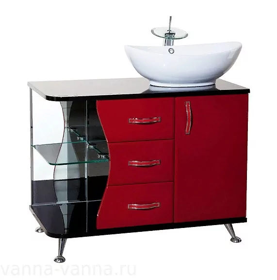 Тумба напольная с накладной раковиной Bellezza Рио 90 правая, красная с черным