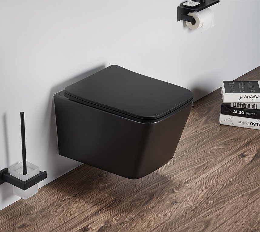 Унитаз подвесной SantiLine SL-5004MB+SL-04 с инсталляцией и кнопкой, черный