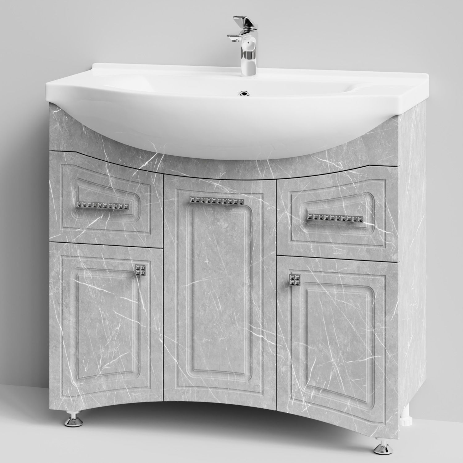 Тумба с раковиной Адам 90 напольная, Мрамор Белый софт тач, петли справа