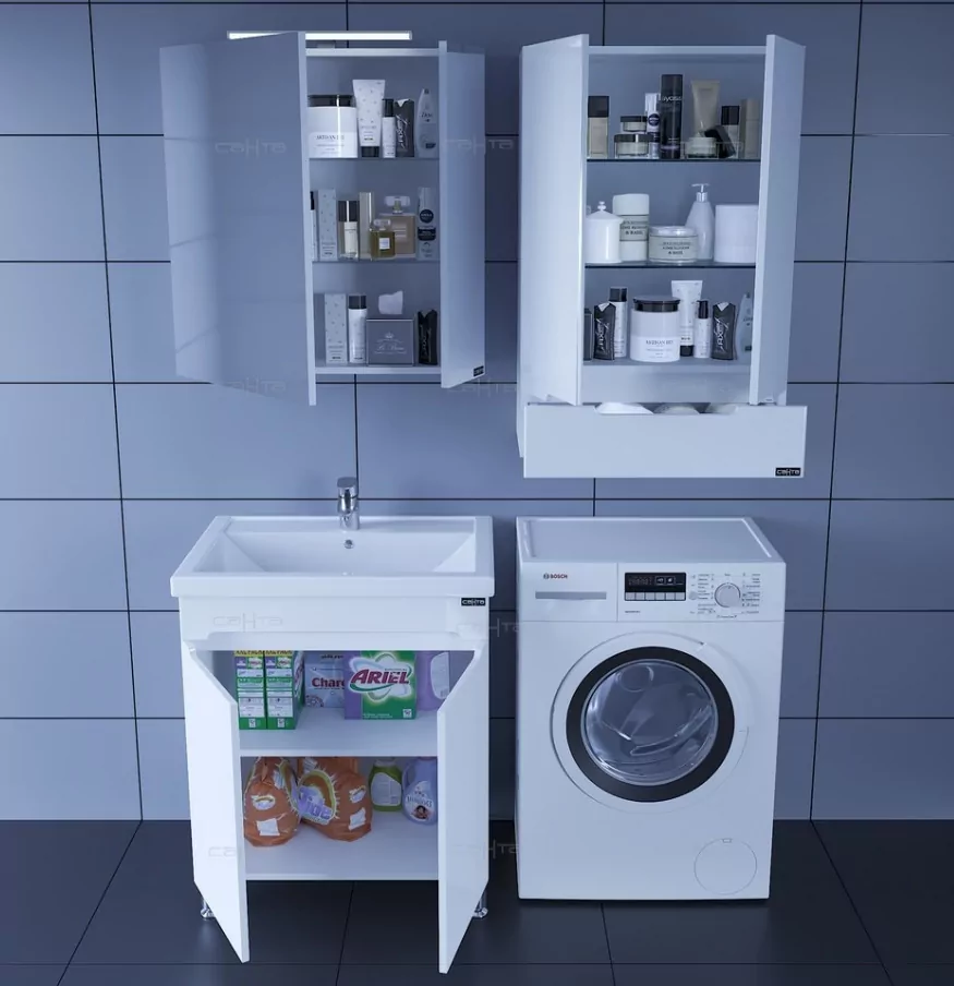 Тумба напольная Санта Лондон 70 с раковиной Фостер 70, 2 двери, белая