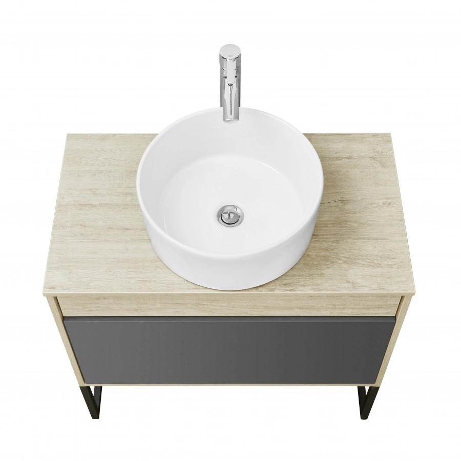 Тумба подвесная Aquaton Лофт Урбан 80 с раковиной MILA 40х40, серый графит, дуб орегон