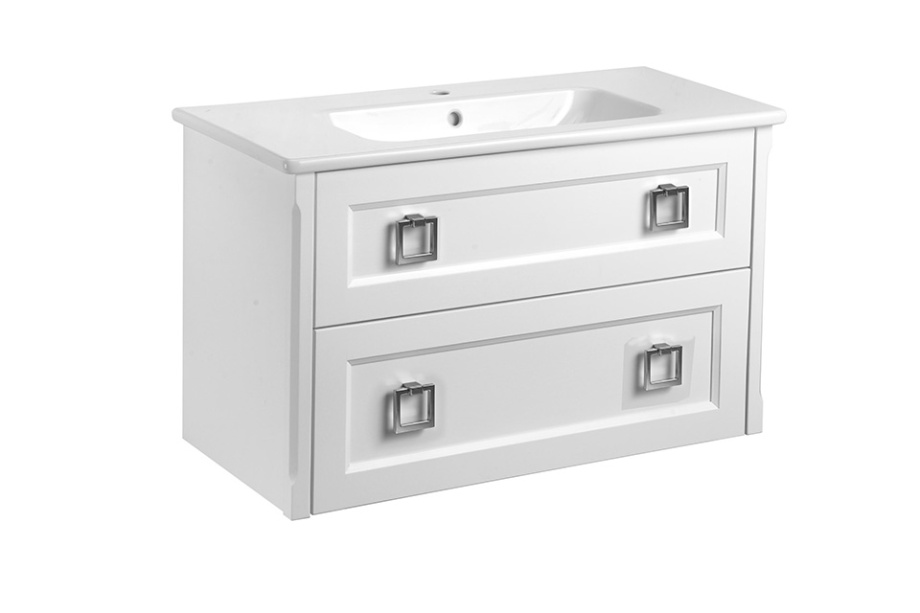 Тумба с раковиной ASB Woodline Рома 100, 2 ящика, напольная, белый