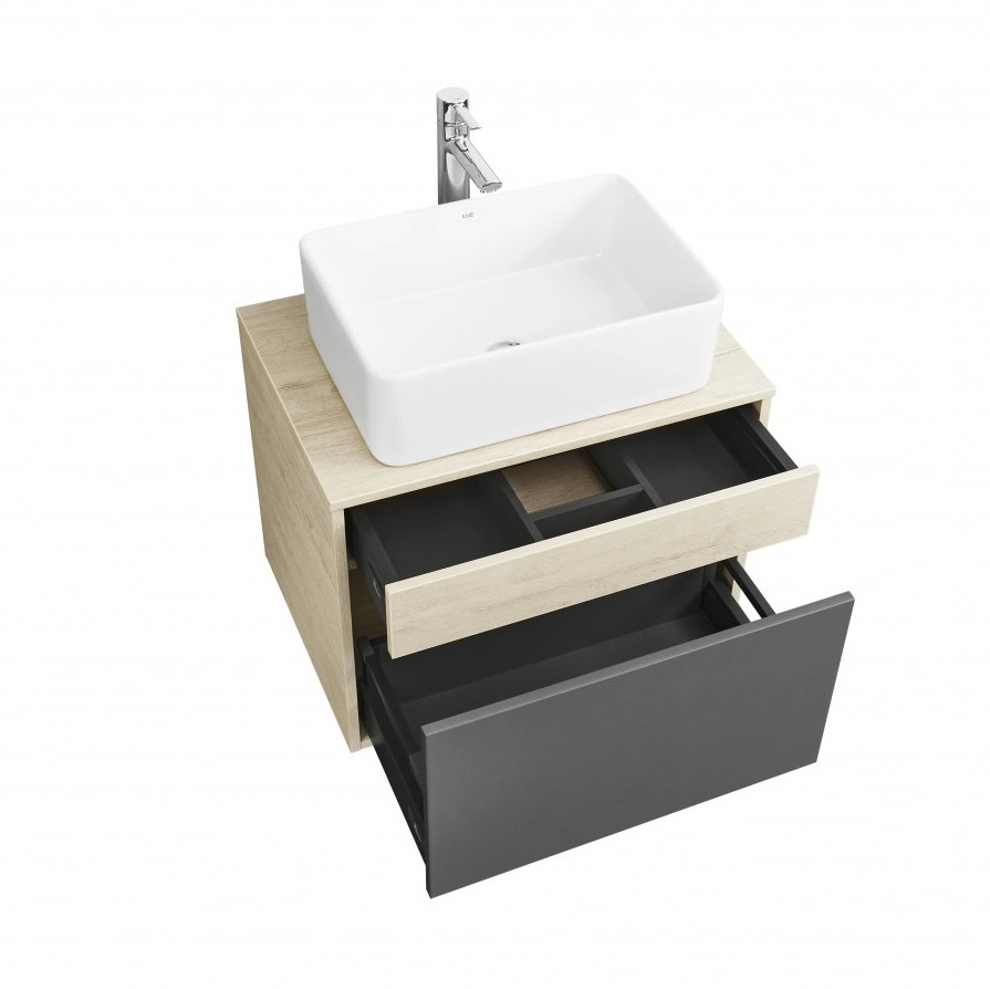 Тумба подвесная Aquaton Лофт Урбан 65 с раковиной MILA 35х50, серый графит, дуб орегон