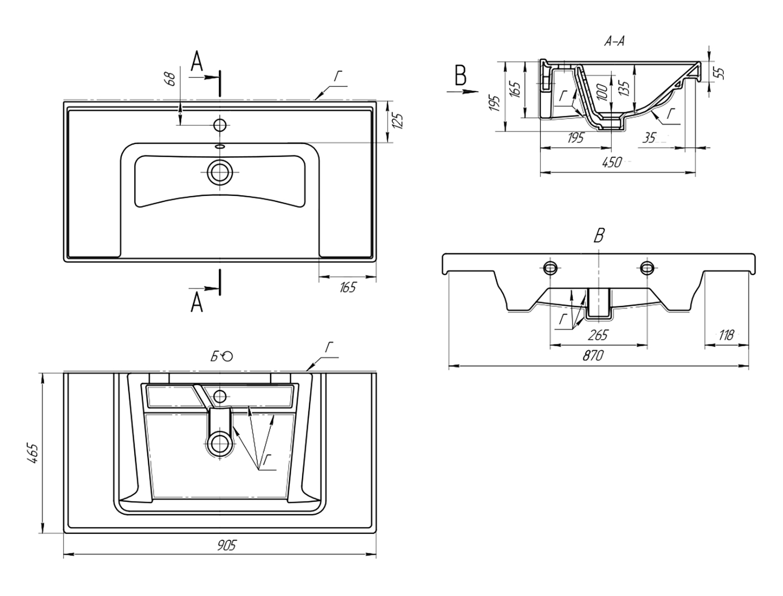 Тумба с раковиной Brevita Dallas 90 подвесная, дуб галифакс