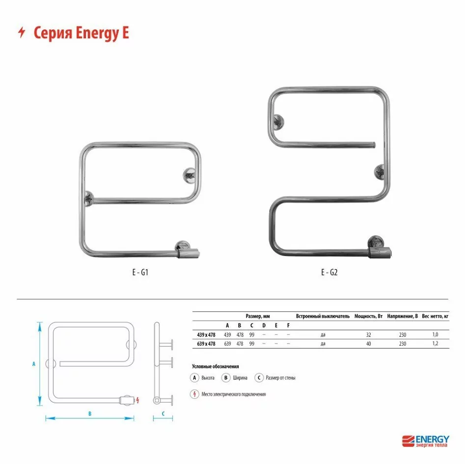 Полотенцесушитель электрический Energy E G1 439х478 белый матовый