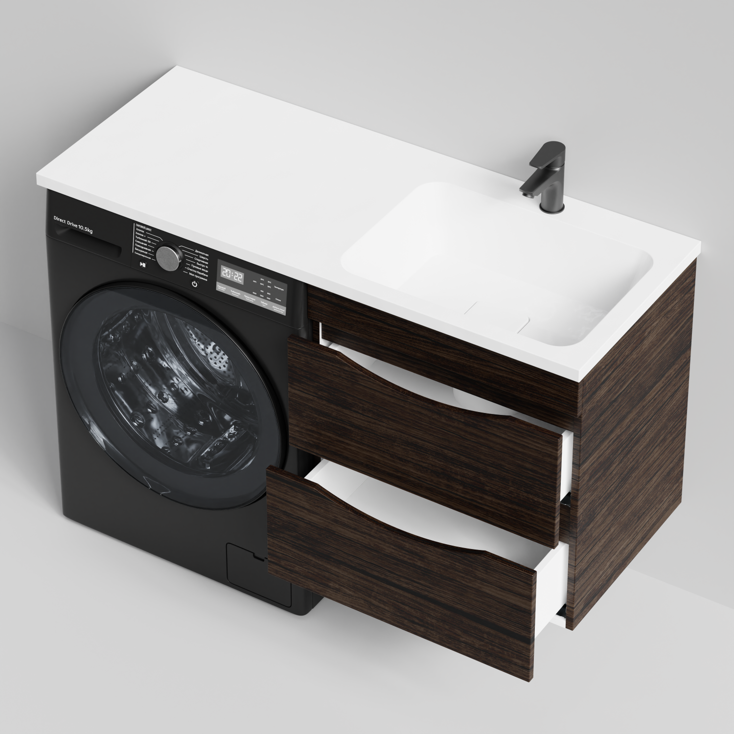 Тумба Vod-ok 58 с раковиной Смайл 120 подвесная, под стиральную машину, правая, Палисандр