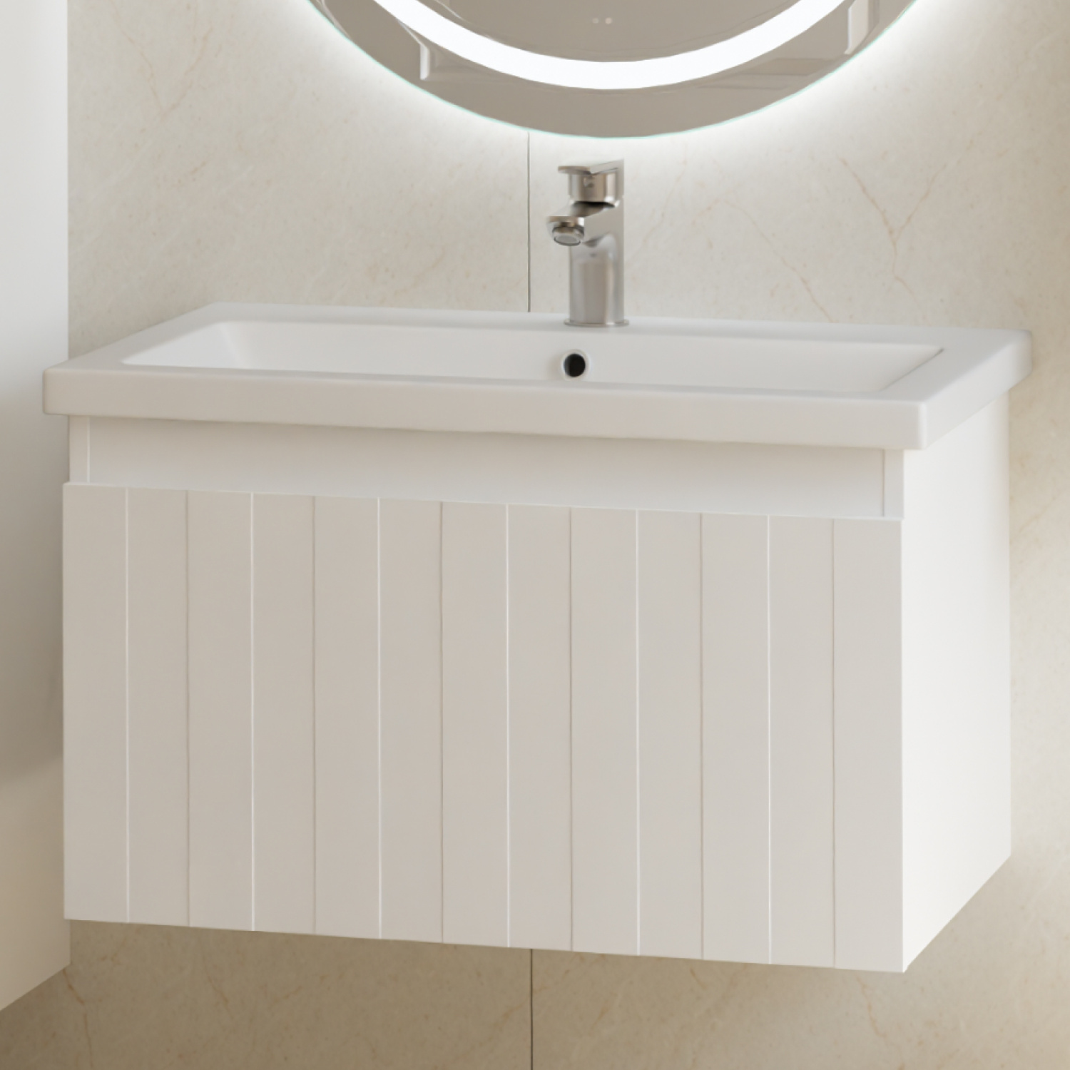 Тумба подвесная Vigo Finlay 700-0-1 с раковиной Como 70, 1 ящик, белый