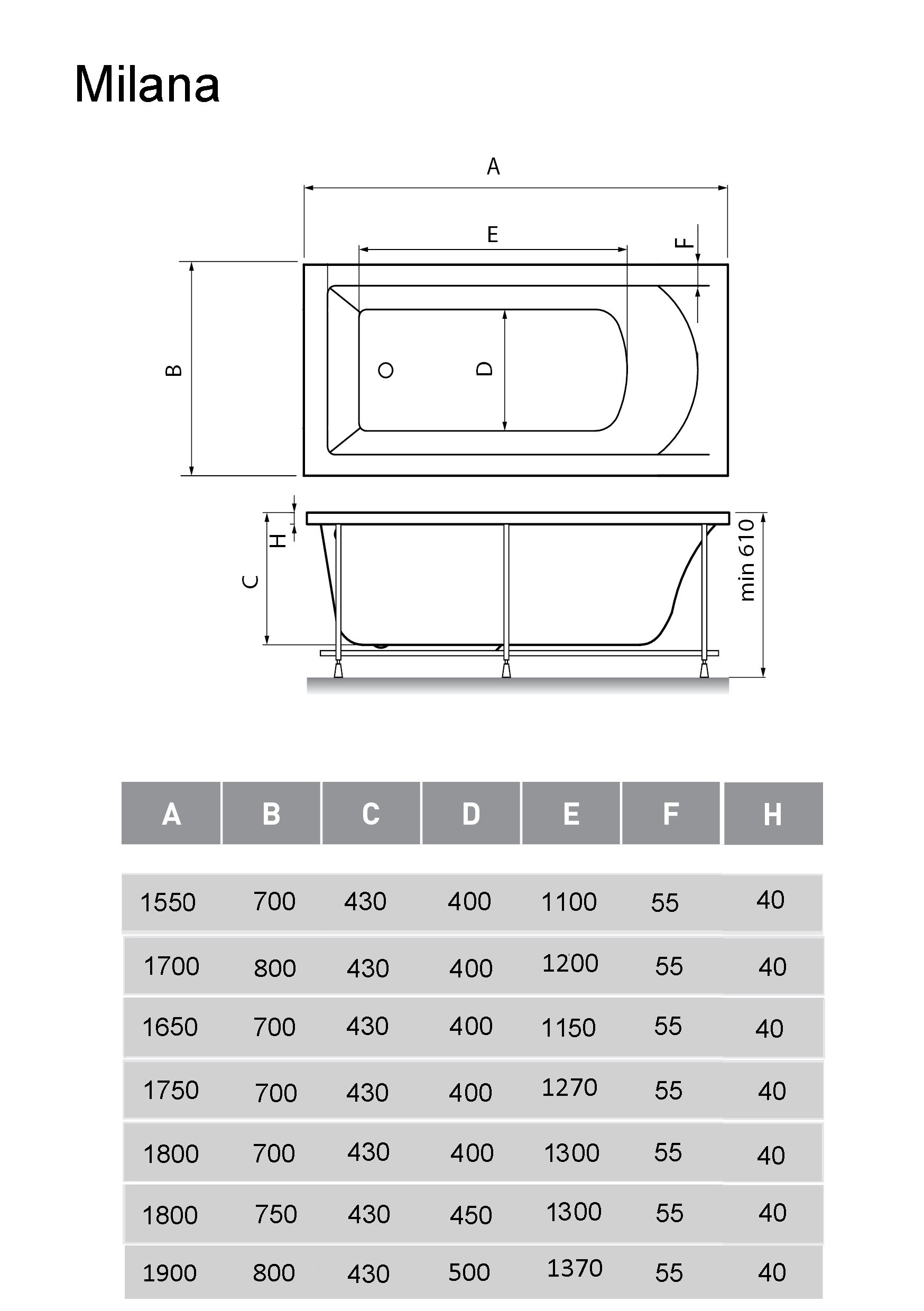 Ванна акриловая Vayer Milana 170x80