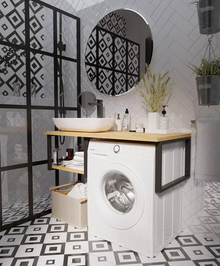 Столешница под накладную раковину 1Marka Grunge loft 120 на кронштейнах, под стиральную машину, дуб вотан