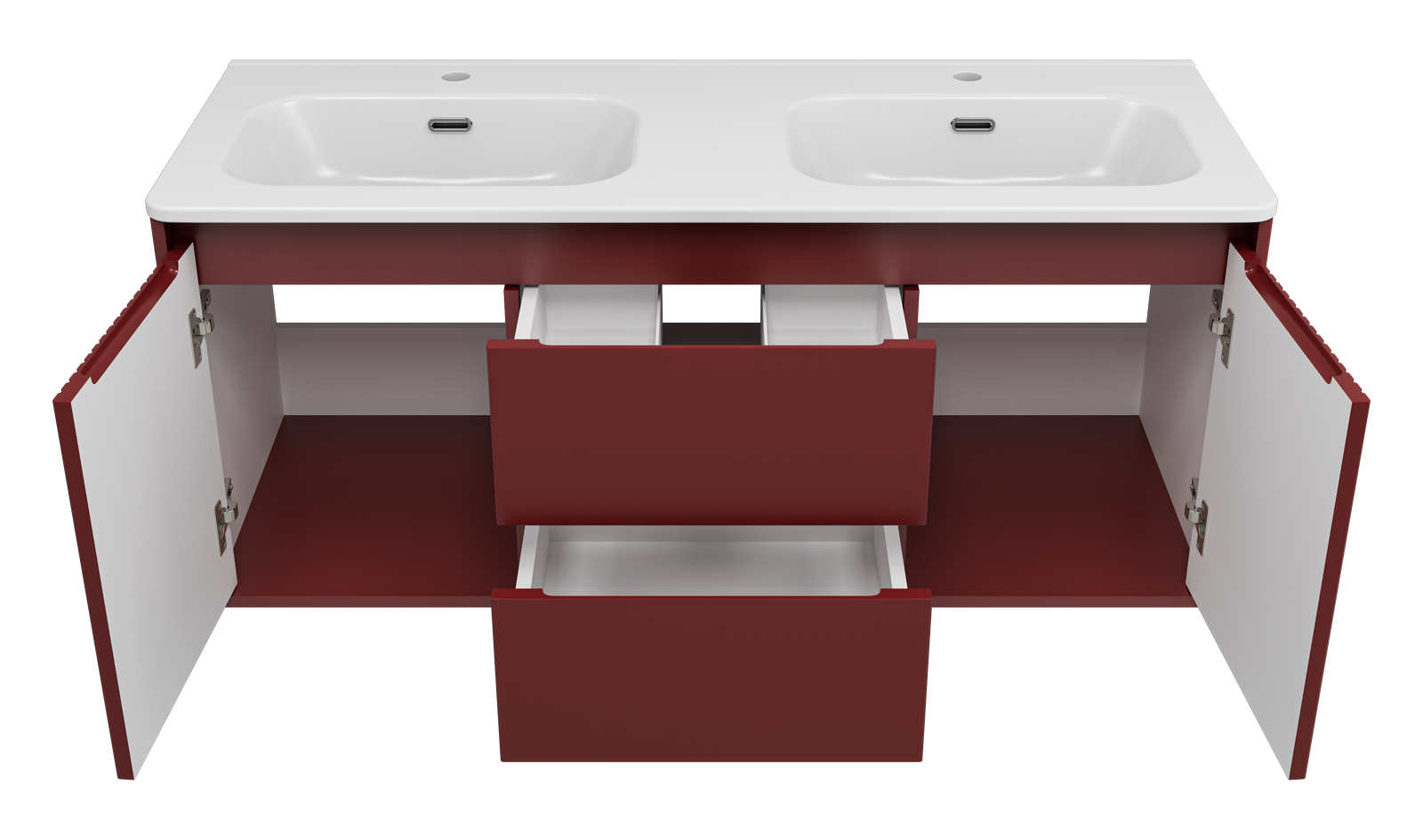 Тумба с раковиной Brevita Wine 120 подвесная (бордовая) с раковиной Brevita Onda 120 с двумя чашами