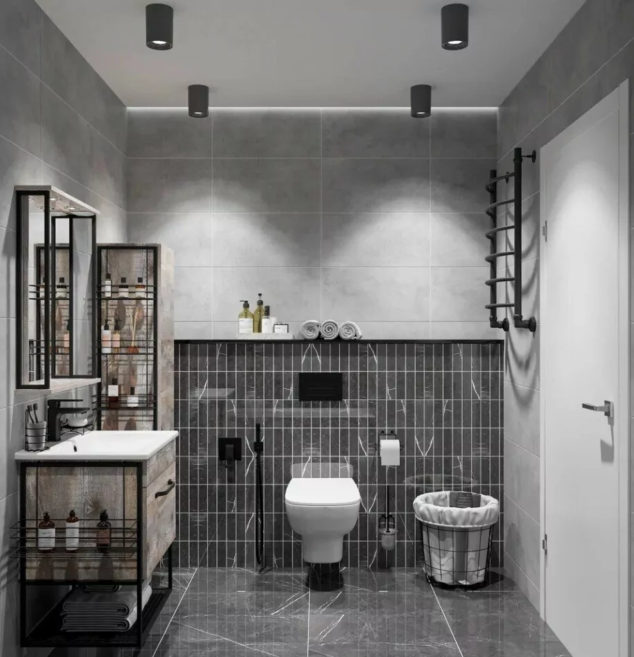 Пенал Sanflor Бруклин 50 L/R подвесной, с открытой полкой, бетон пайн, экзотик