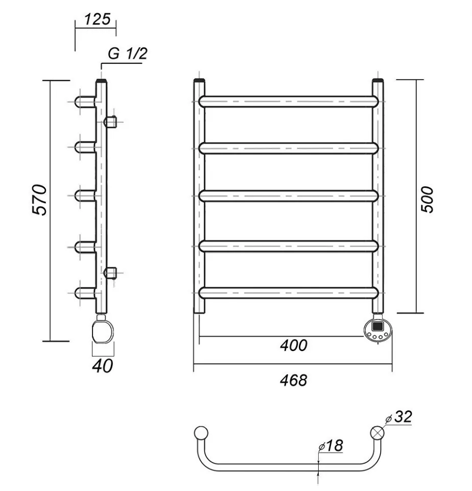 Полотенцесушитель электрический Domoterm Стефано П5 400x500 ER, хром