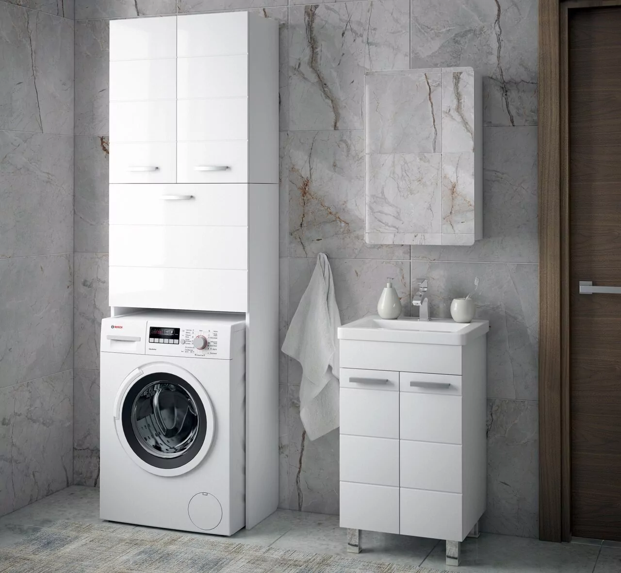 Тумба Corozo Денвер 50 с раковиной Como 50 напольная, белая