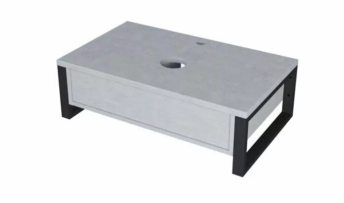 Тумба подвесная 1Marka Grunge loft 100П с раковиной Roll 53, 1 ящик, бетон светлый