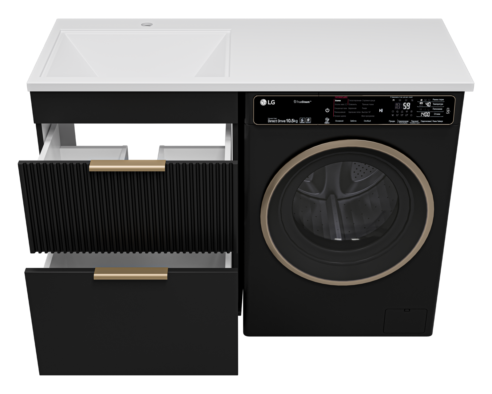 Тумба с раковиной Brevita Enfida 60 под стиральную машину, с раковиной Эстет Даллас 120 R, черный